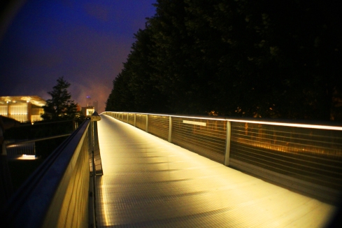 walk way light up at night in Millennium park 